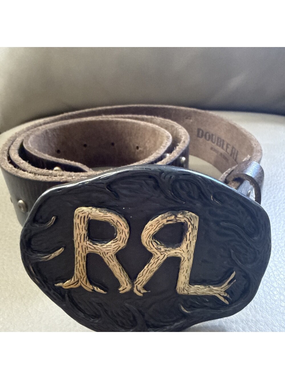 RRL Double RL Dark Brown Leather Belt Made in Italy Mens Size 38 1.6 in Wide